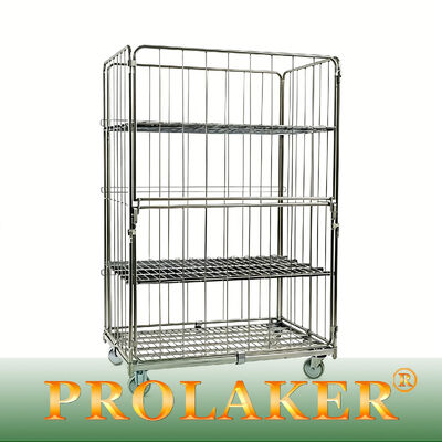 ইন্ডাস্ট্রিয়াল গ্রেড 3 পার্শ্বযুক্ত রোল কেজ স্পেস সেভিং ভাঁজ